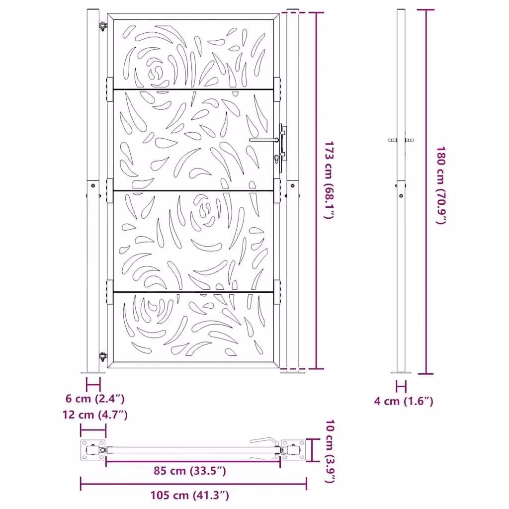 Berkfield Black Steel Garden Gate with Flame Design, W: 105 cm, H: 180 cm – 5