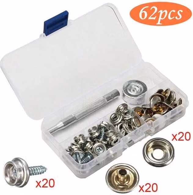 VOGREX 62-Piece Silver Stainless Steel Snap Fastener and Press Stud Kit with Leather Button Tool