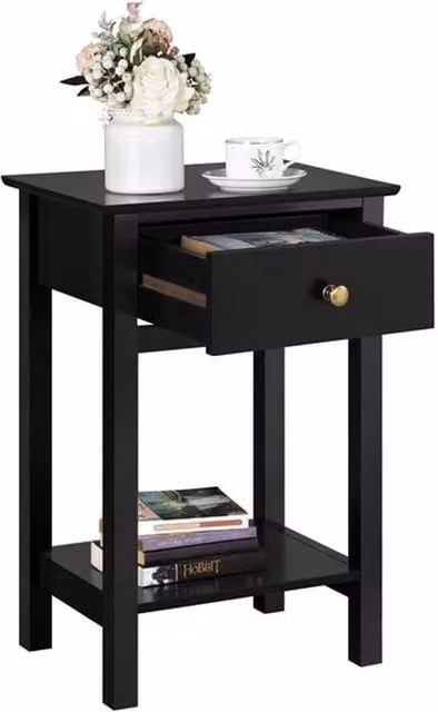 SPETLEK Black Bedside Table with Drawer