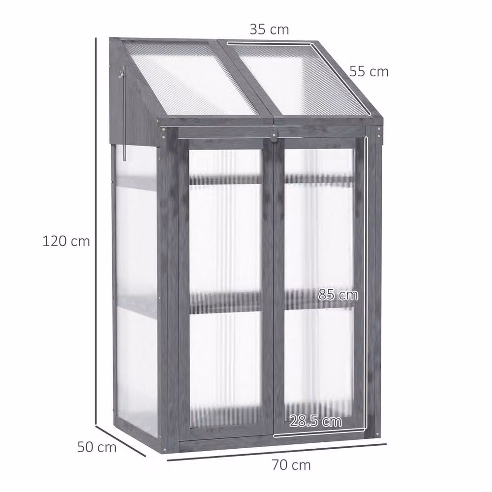 NESTLUNE Grey Wooden Greenhouse Cold Frame Grow House W: 100 cm, D: 15 cm, H: 15 cm – 2