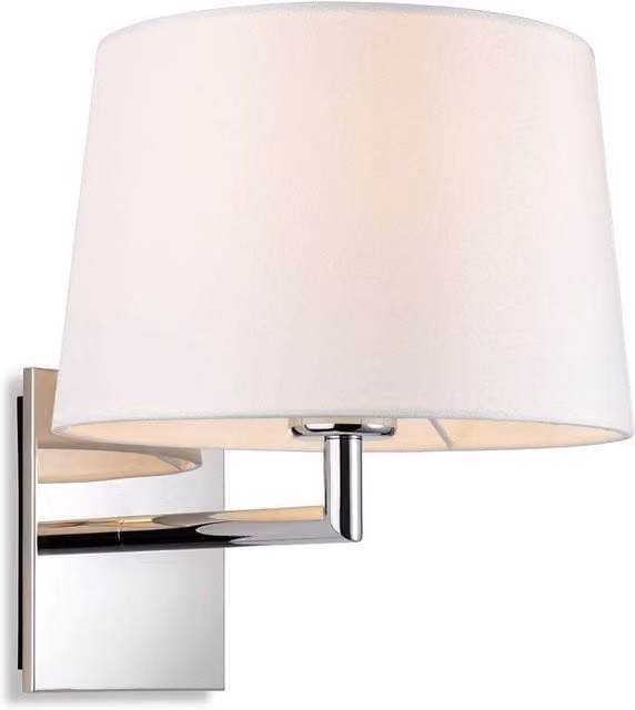Netlighting Grand Modern Wall Lamp in Chrome with Round Fabric Shade in Grey and White