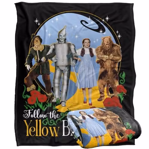 Warner Bros. The Wizard of Oz Yellow Brick Road Super Soft Fleece Throw Blanket, Multicolour, W: 152 cm x D: 127 cm