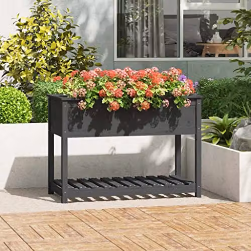 vidaXL Grey Pine Wood Planter with Shelf W/D/H: 111.5 x 54 x 81 cm – 2