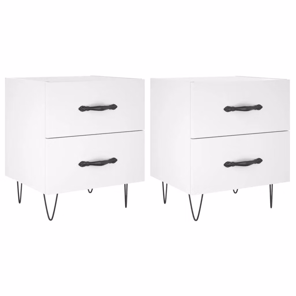 Berkfield Home Set of 2 White Modern Bedside Cabinets, W/D/H: 40 x 35 x 47.5 cm