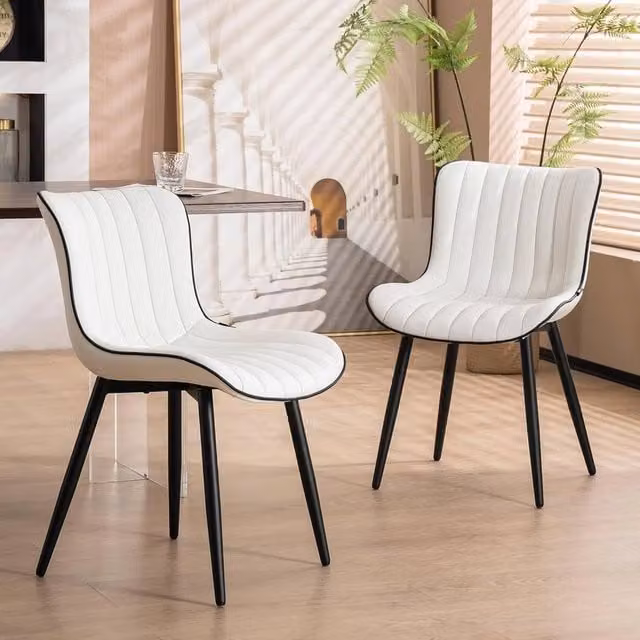 KORVIXA Set of 2 White Faux Leather High Back Dining Chairs with Metal Legs