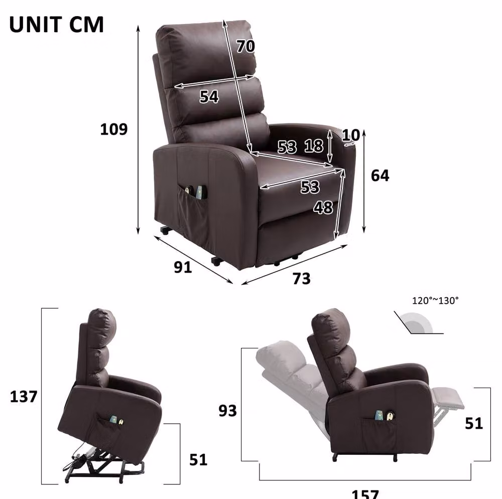 STILVORA Power Lift Recliner Chair with Massage and Heat in Brown Synthetic Leather – 3