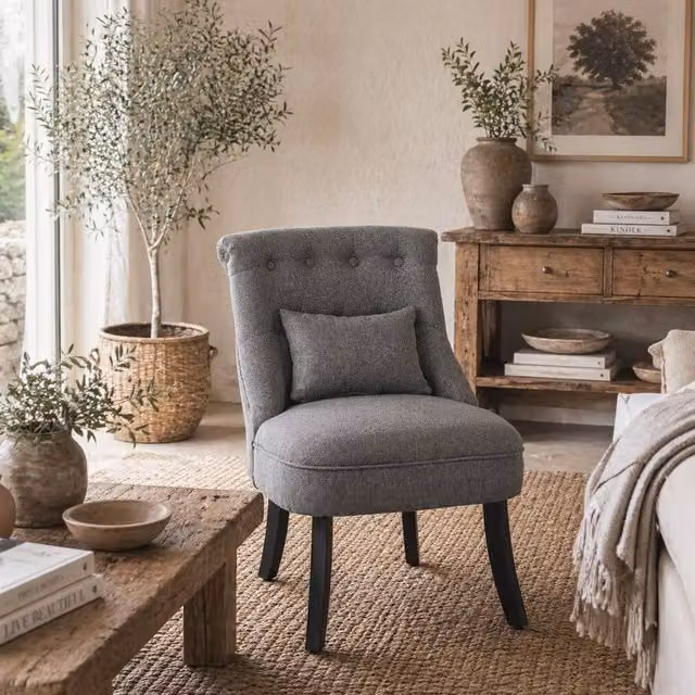 Wyld Haus Fapa Grey Fabric Tub Accent Chair with Solid Wood Legs, H 82 cm x W 69 cm x D 52.5 cm
