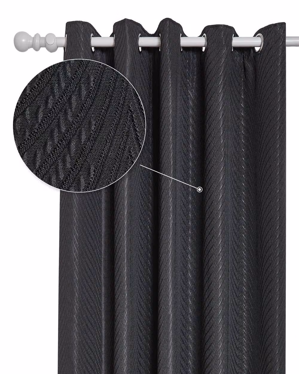New Edge Blinds Wave Woven Jacquard Curtains in Navy and Black, Width: 168 cm, Drop: 229 cm – 2