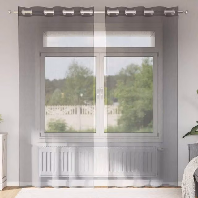 Berkfield Home Grey Voile Fabric Panel Curtains with Eyelets, 2 Pack, W: 140 cm, H: 225 cm