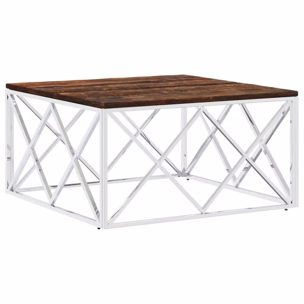 Berkfield Home Decorative Coffee Table in Silver with Stainless Steel and Reclaimed Solid Wood, W/D/H: 80 x 40 x 80 cm – 2