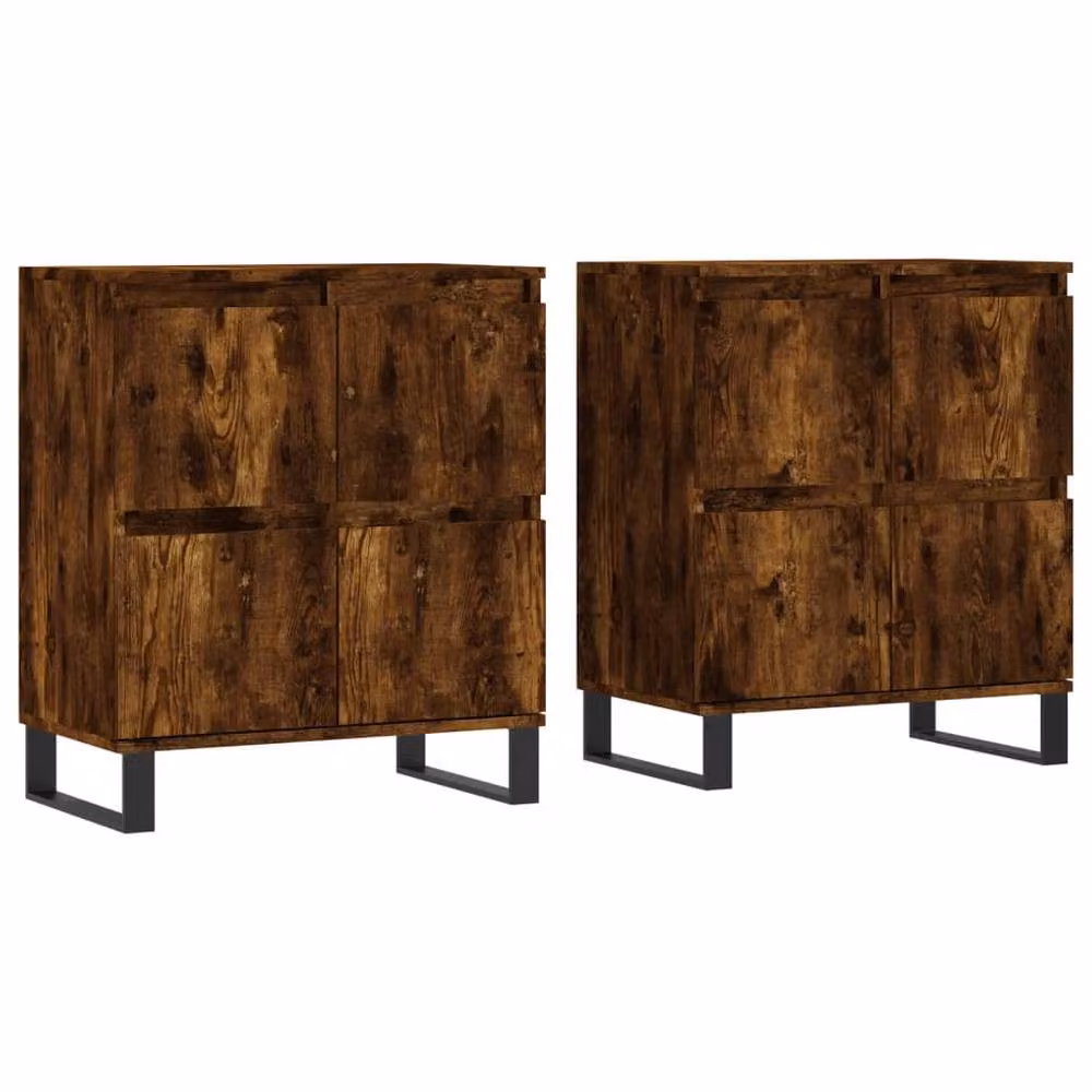 Berkfield Home Set of 2 Smoked Oak Sideboards in Brown, W/D/H: 120 x 35 x 70 cm – 3