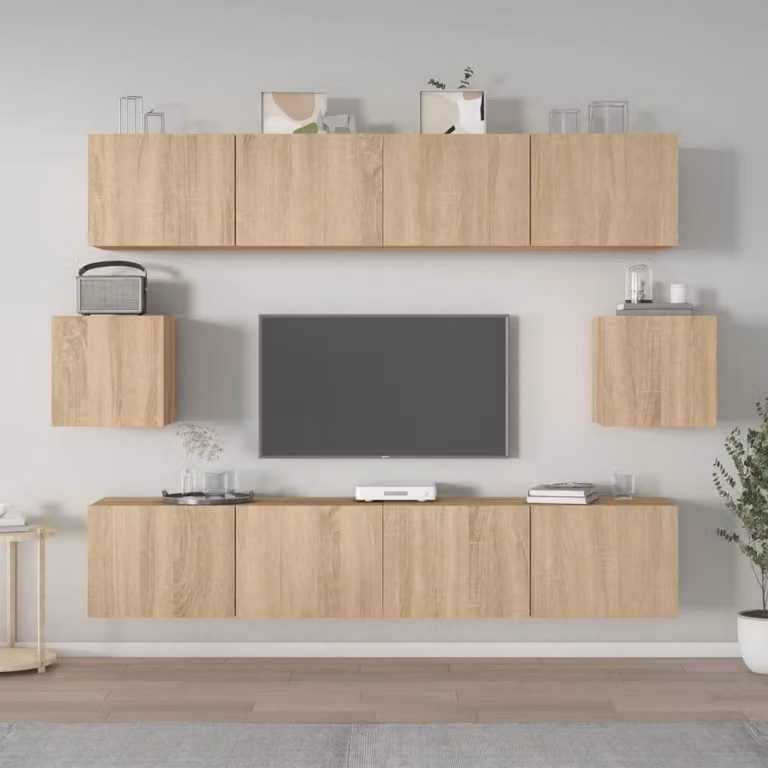 Berkfield Home Classic 6 Piece TV Cabinet Set in Sonoma Oak and Beige Engineered Wood