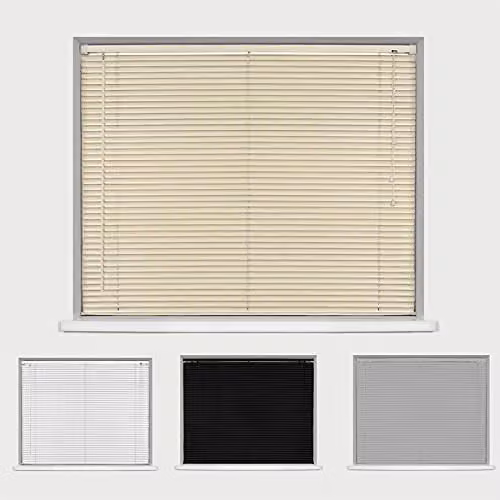 Caecus PVC Venetian Blinds in Beige, Width: 135 cm, Drop: 210 cm