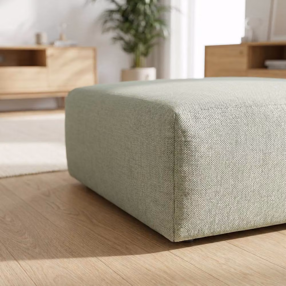 Abakus Direct Tokyo Cube Footstool in Green and Beige Fabric with Bamboo Rattan Weave – 2