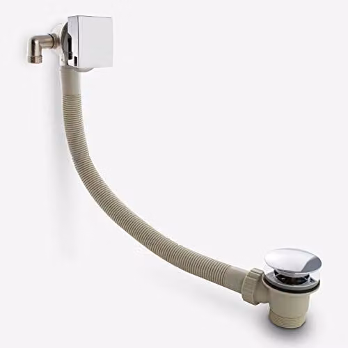 Nes Home Square Bath Filler with Pop-Up Waste and Overflow in Silver Chrome
