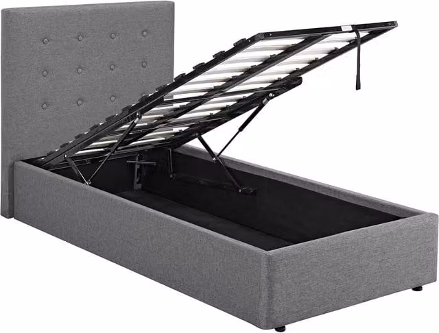 LPD Home Lucca Plus Upholstered Bed with Lift Up Base in Grey