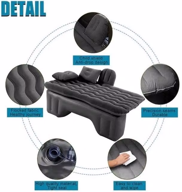VOGREX Inflatable Car Rear Seat Mattress Bed in Black for Camping – 1
