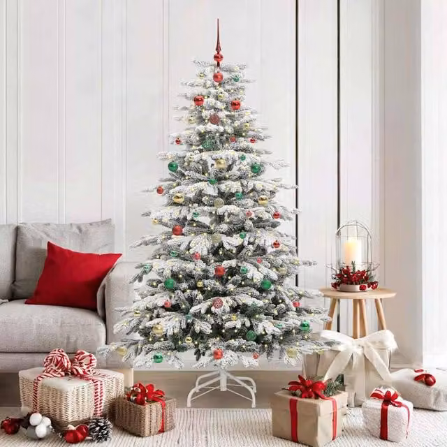 Berkfield Home Artificial Hinged Christmas Tree in White, Height: 180 cm – 1