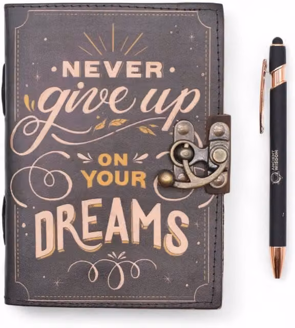 KDMK Black Faux Leather Hardcover Printed Notebook with Blank Pages