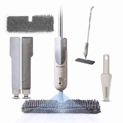 Tower Spray Mop with Dual Chambers, Double-Sided Microfibre Mop Head and Beige Finish, T969000MSH – 1