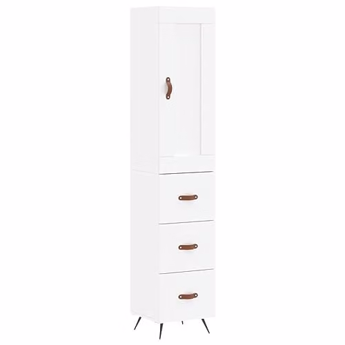 vidaXL Modern White Highboard with Hinged Doors and Internal Shelves, W/D/H: 34.5 x 34 x 180 cm