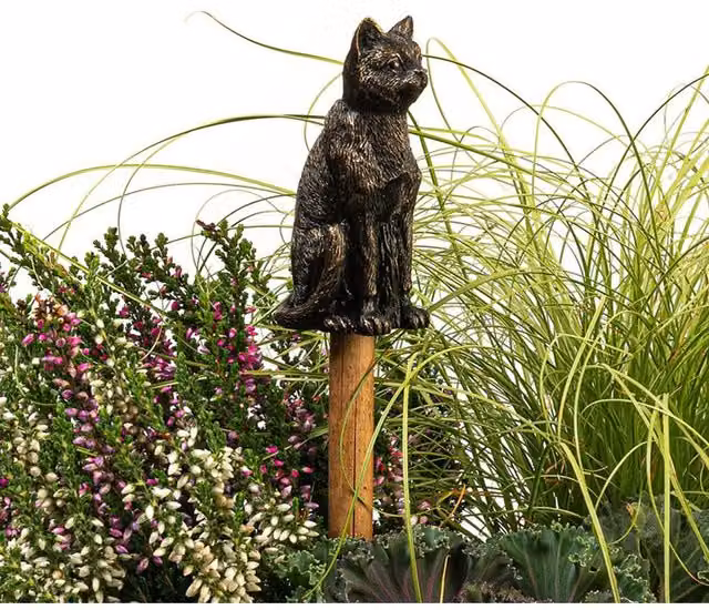 Jardinopia Cat Cane or Stake Topper Pot Buddy in Bronze, W3.5 x H8 cm