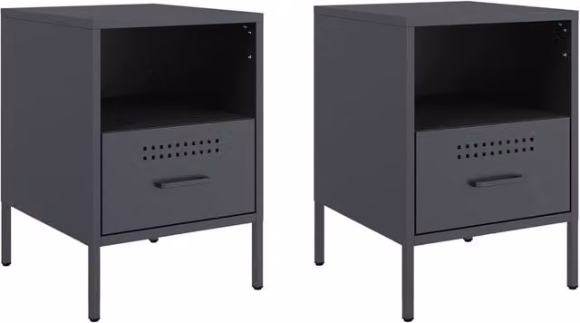 Berkfield Home Set of 2 Anthracite Steel Bedside Cabinets, W/D/H: 36 x 39 x 50.5 cm – 1