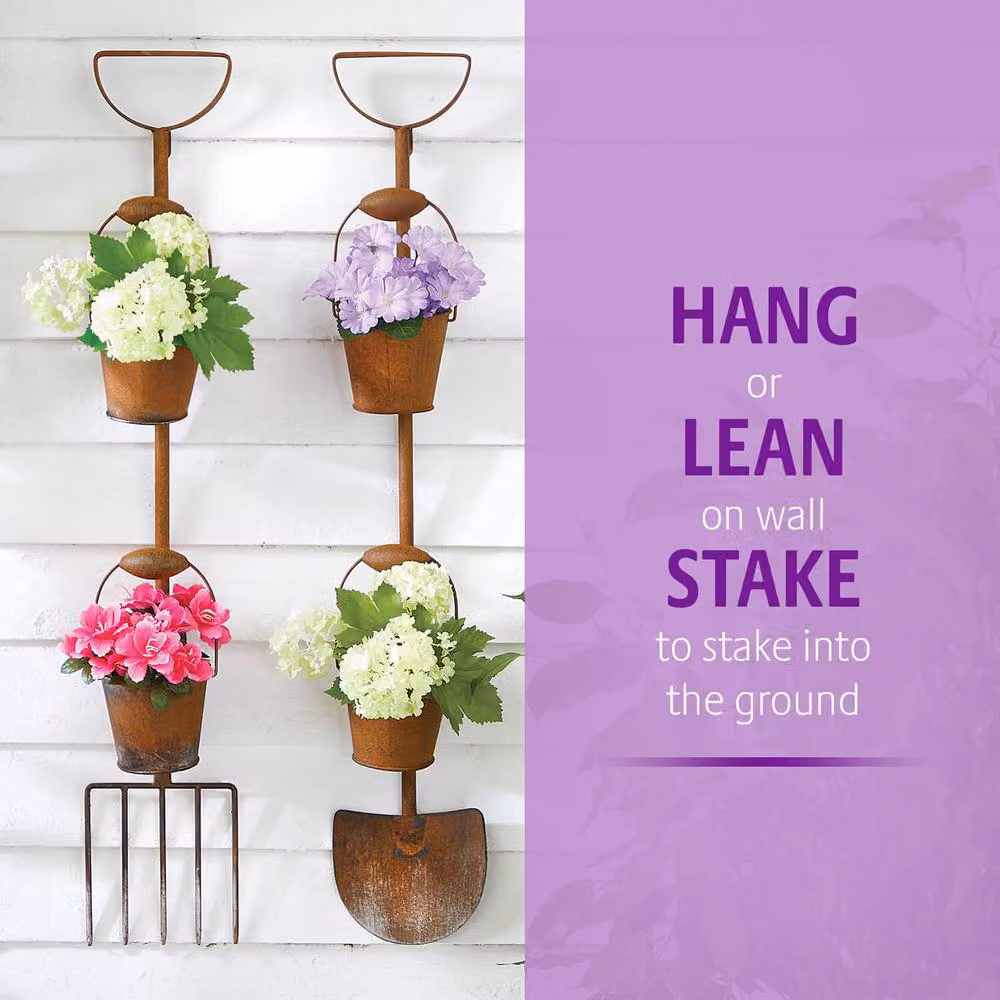 Gainsborough Set of 2 Rustic Spade and Fork Metal Garden Planters in Multicolour, H82 x W14 x D14 cm – 2