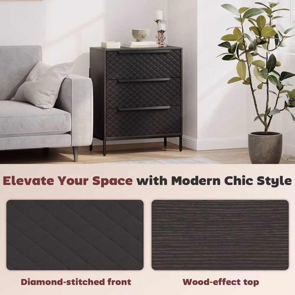 Wyld Haus Salimo 3 Drawer Fabric Dresser in Black – 7
