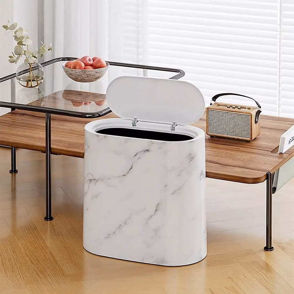 PAWNORA 12L Marble Effect Freestanding Waste Bin in White and Grey – 3