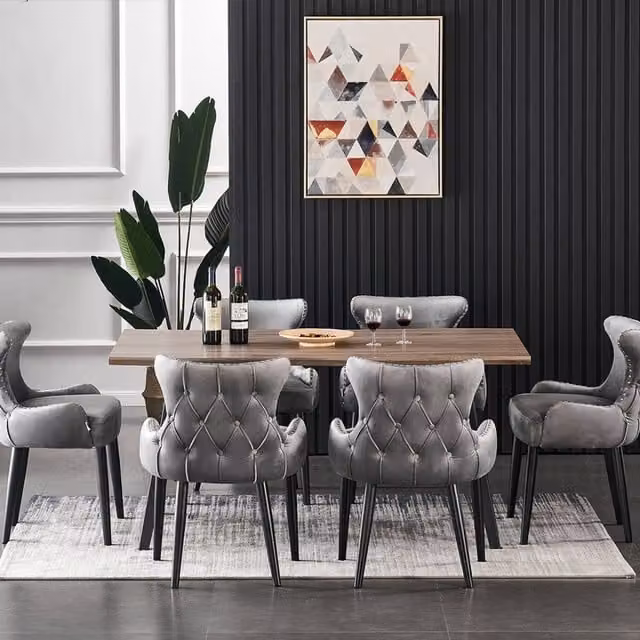 Life Interiors Oxford Rocco LUX Dining Set with Rectangular Rubberwood Table and 6 Grey Upholstered Chairs