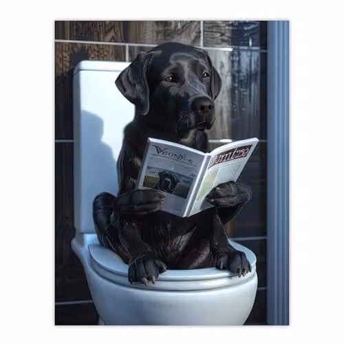 Artery8 Black Labrador Reading on Toilet Funny Dog Lover Bathroom Wall Art Poster Print, Multicolour, 46 x 61 cm