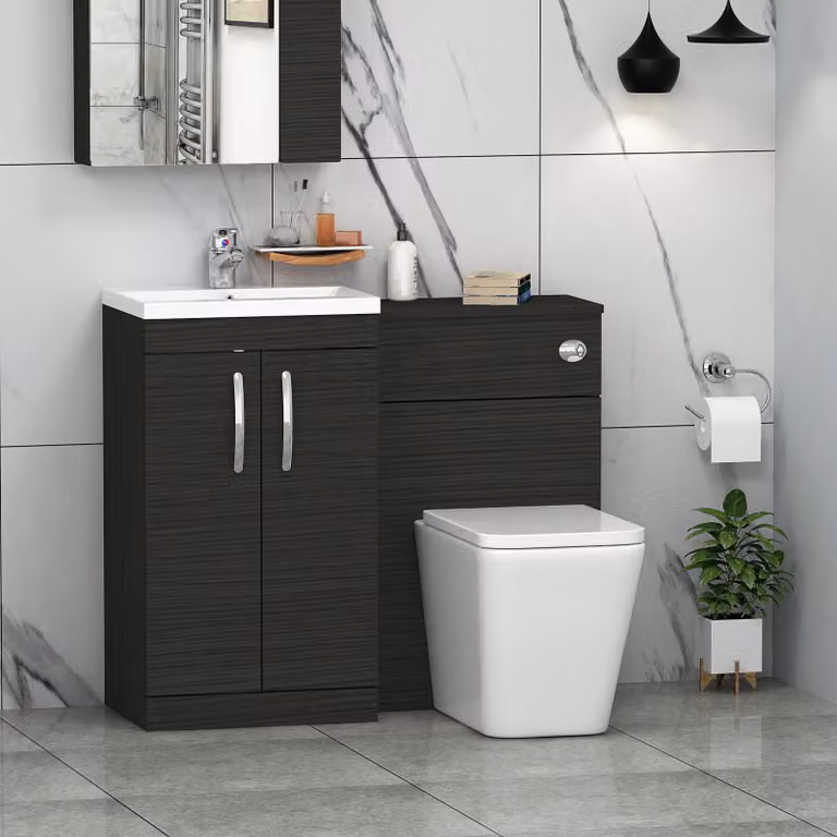 Royal Bathrooms Turin 1000mm Hale Black 2-Door Modern Freestanding Bathroom Vanity Unit Pack