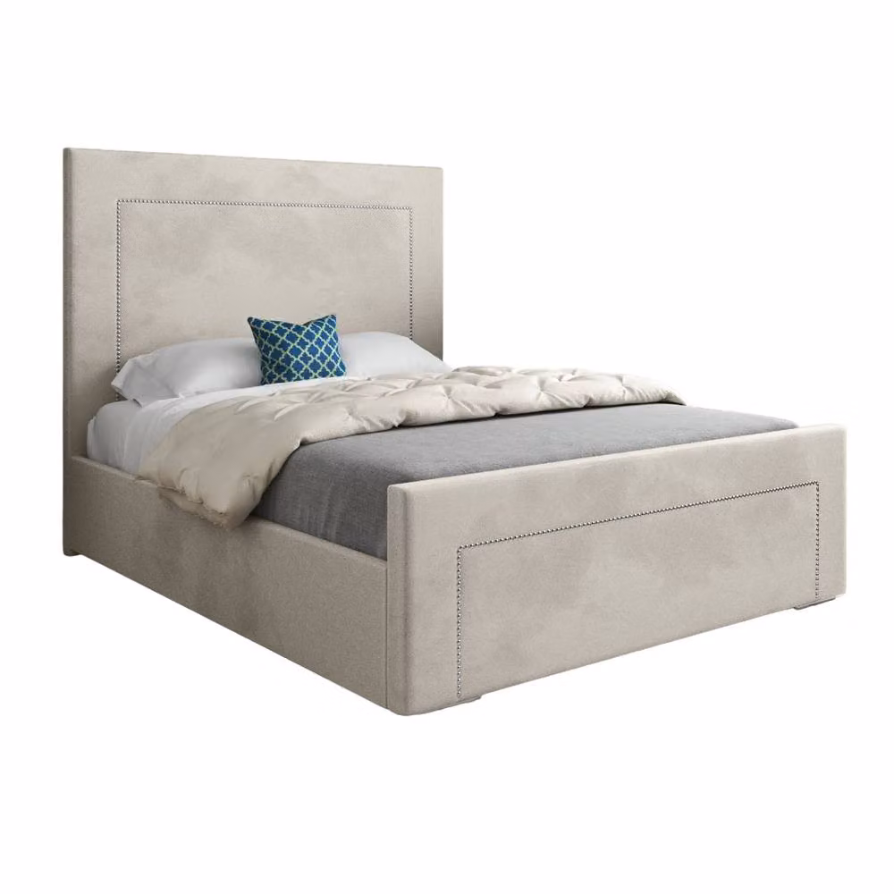 Casani Kensworth Upholstered Velvet Designer Bed Frame in Beige, Super King, W/D/H: 189 x 200 x 137 cm – 3