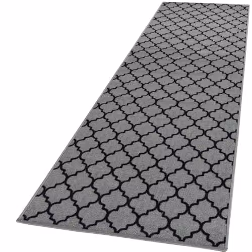 Smart Living Trellis Non-Slip Machine Washable Door Mat, Grey and Black, W: 80 cm, L: 300 cm – 3