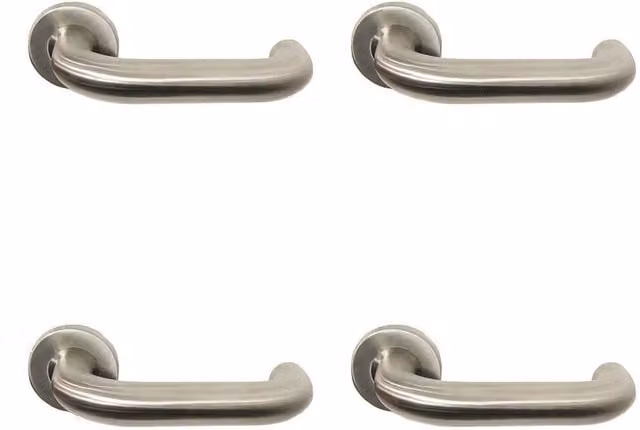Loops 4 Pairs of 22mm Round Bar Safety Handles with Round Rose and Concealed Fixings in Brushed Satin Silver Stainless Steel