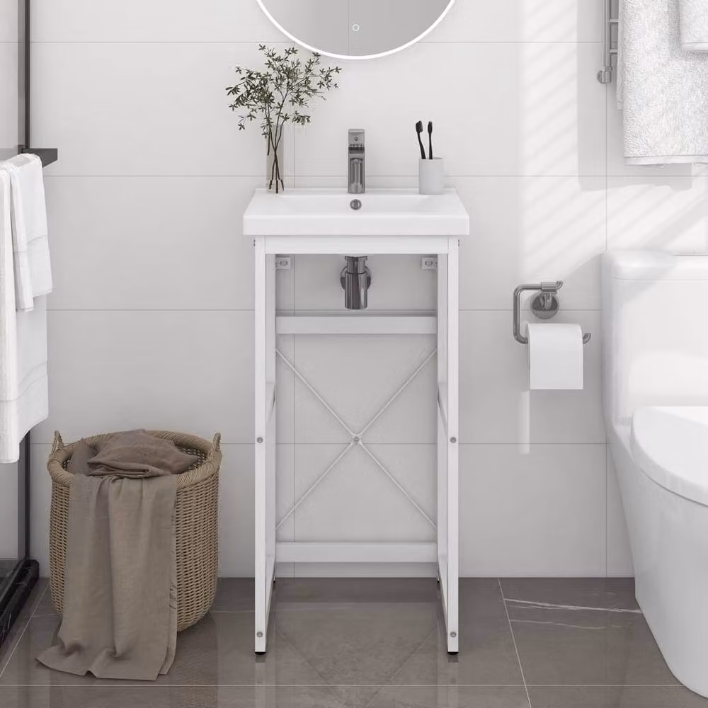 Berkfield Home Durable Metal Bathroom Washbasin Frame, White, W/D/H: 40 x 38 x 83 cm – 2