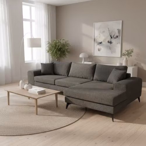 Abakus Direct Venice Modern L-Shaped Corner Sofa in Grey with Scatter Cushions and Solid Wood Frame, Right Hand Facing – 2