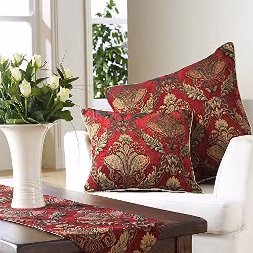Riva Paoletti Shiraz Large Square Filled Cushion in Red Embroidered Damask Jacquard with Gold Piped Edges, W/D/H: 58 x 58 x 58 cm – 2