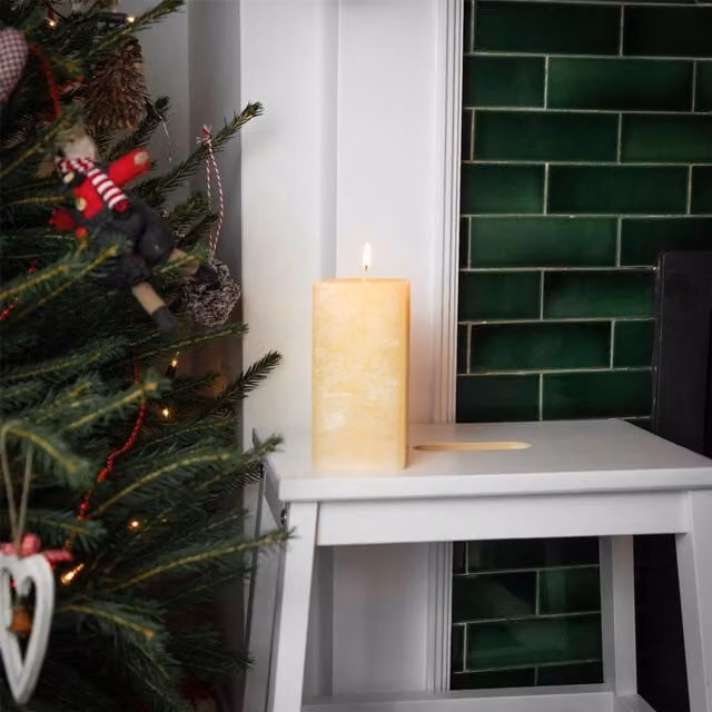 Nicola Spring Square Vanilla Pillar Candle in Beige and White