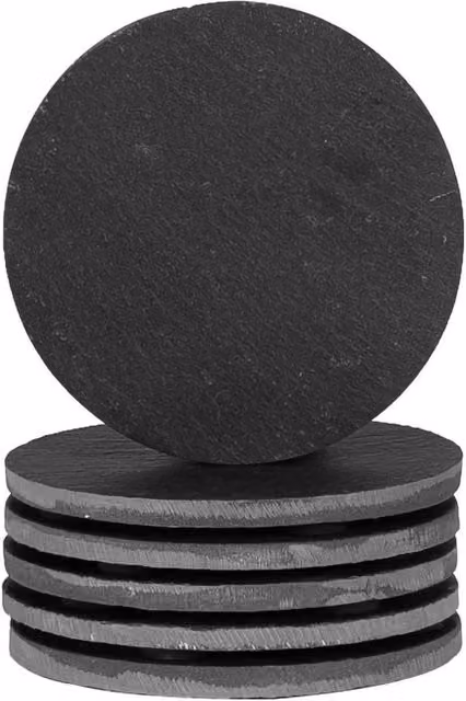 Argon Tableware Havendro 6x Linea Round Slate Coasters, Black, Diameter: 10 cm