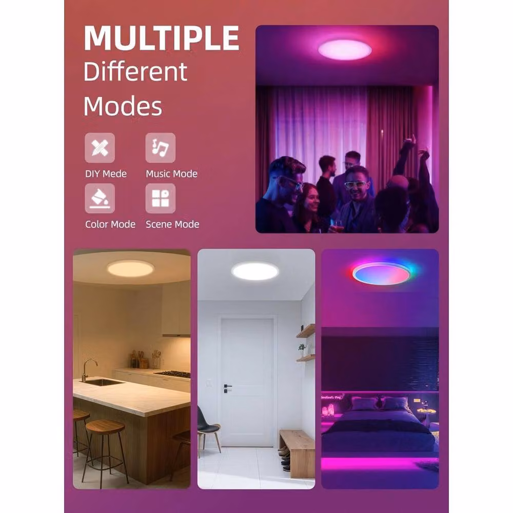 FLAVORA Waterproof Smart LED Shower Light in White with Remote Control, Dimmable RGB Settings and Timer – 4