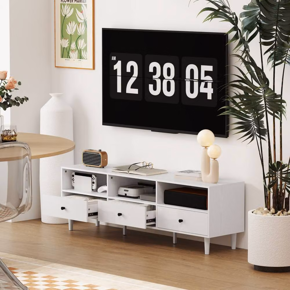 STILVORA TV Stand with 3 Shelves and 3 Drawers in White – 5