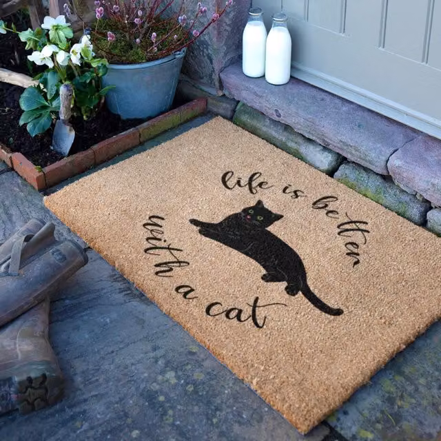 Artsy Mats Life Is Better With A Cat Doormat, Brown, W: 90 cm, D: 60 cm