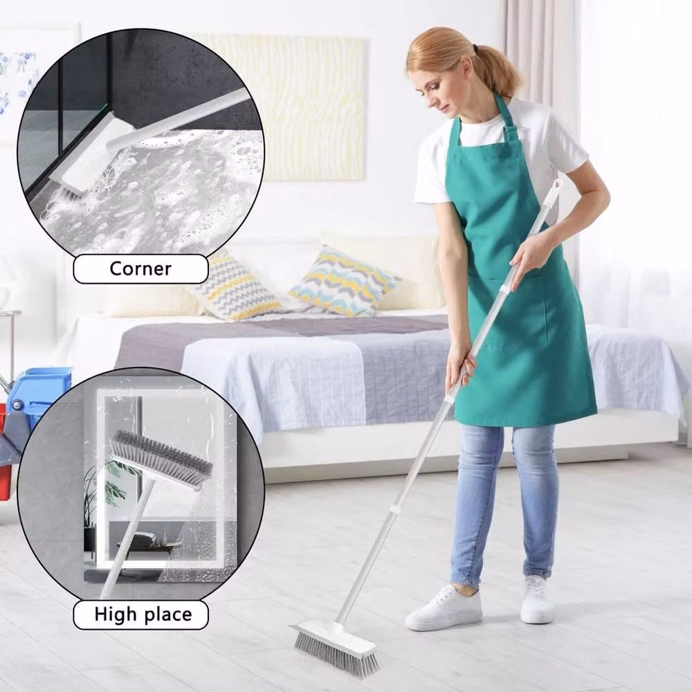 EONLION 2 in 1 Floor Scrubbing Brush with Scraper and Telescopic Handle, White – 3