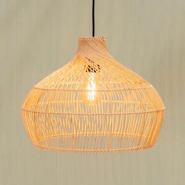 FLAVORA Boho Rattan Pendant Ceiling Light Shade in Beige with Warm White LED Bulb