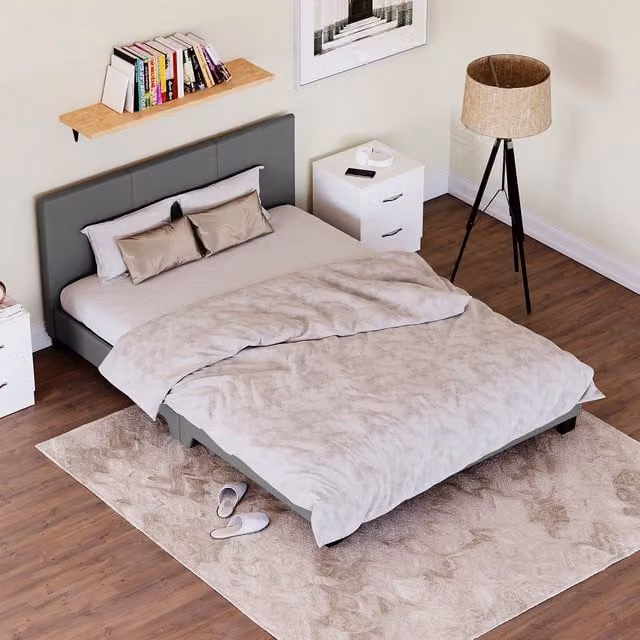 Vida Designs Lisbon Double Faux Leather Bed in Grey