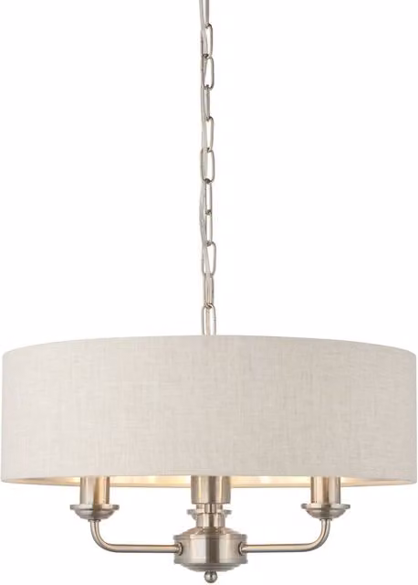 Loops Ceiling Pendant Light in Brushed Chrome and Beige Fabric with 3 x E14 Sockets – 1
