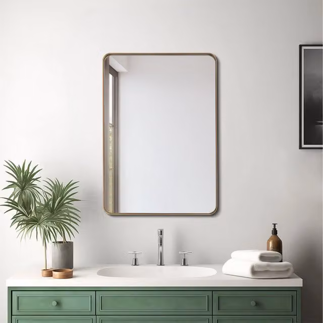Komore Modern Rectangular Wall Mirror with Metal Frame in Gold