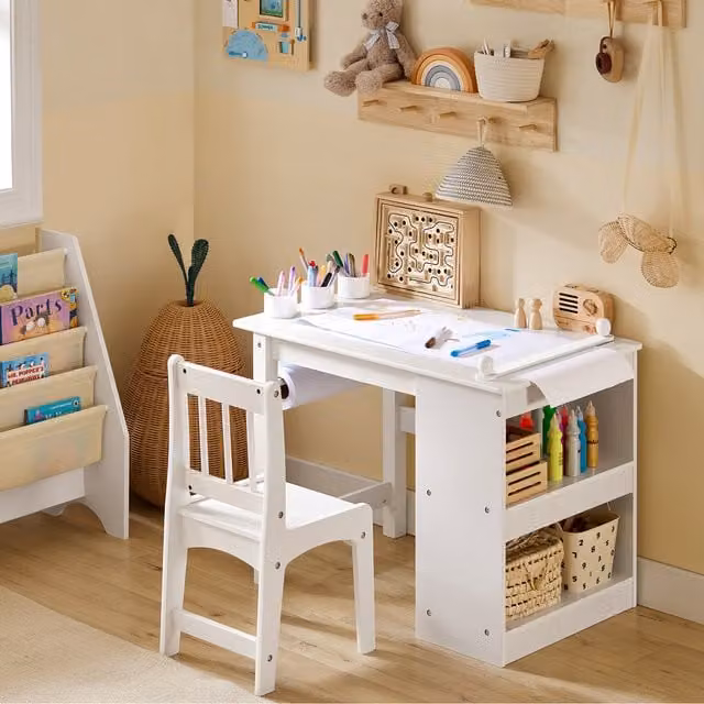 SoBuy Modern Childrens Desk and Chair Set in White